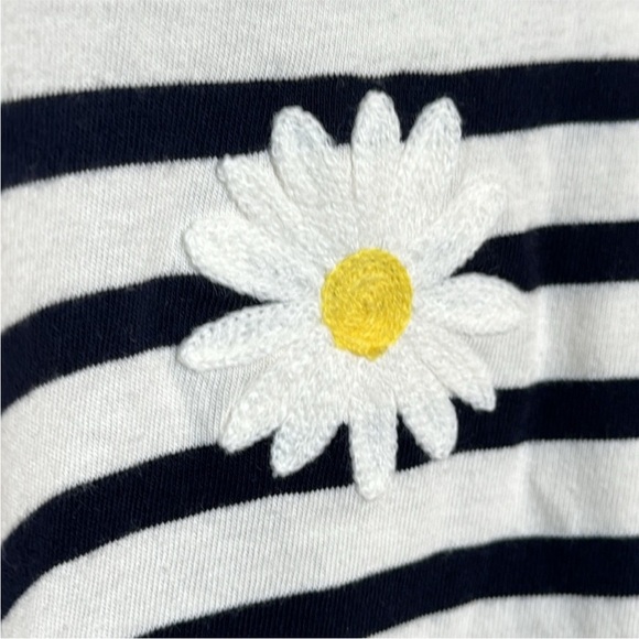 Talbots | Daisy Stripe Drop Shoulder Crewneck Tee in White Blue Size L Large - Picture 4 of 10